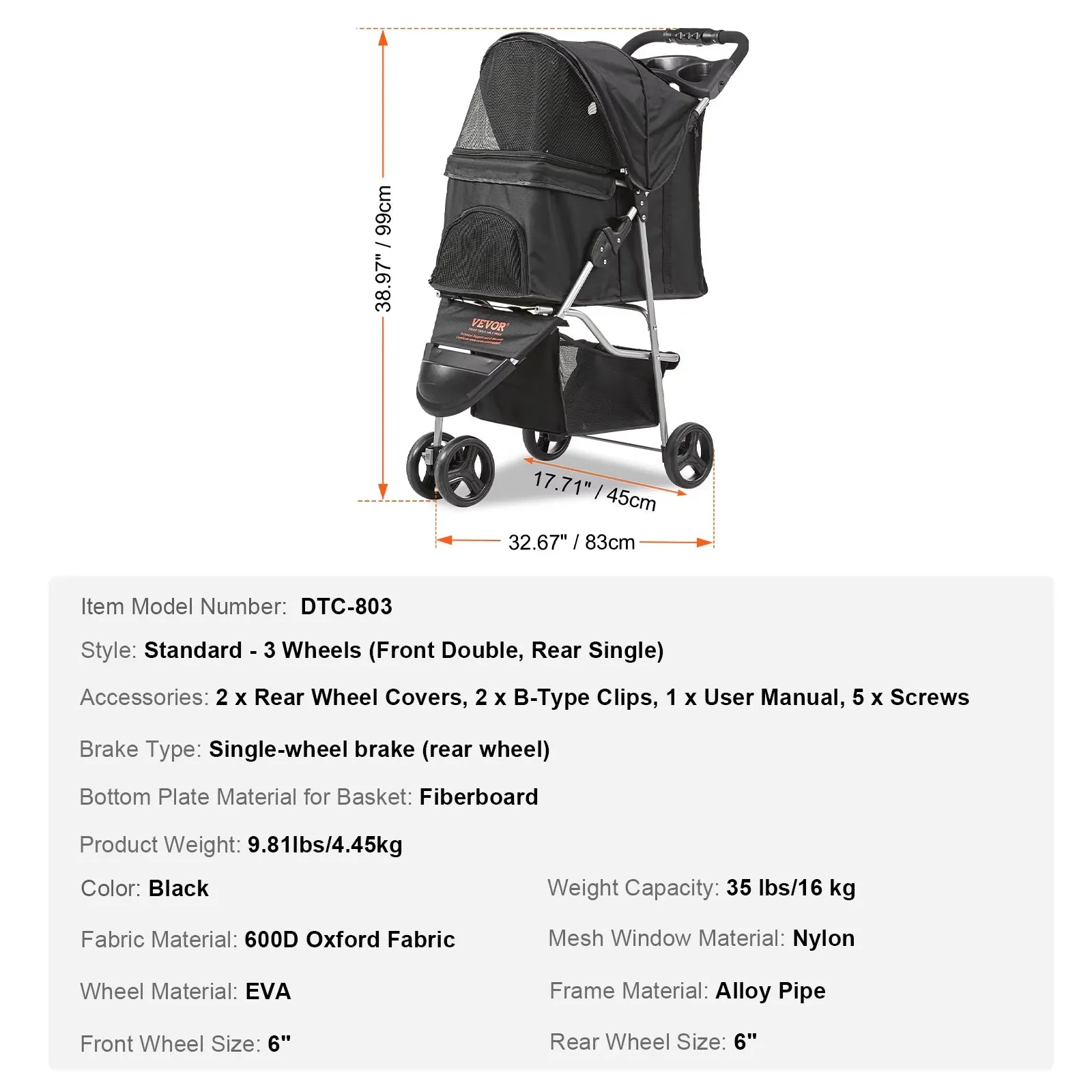 Pet Stroller Carrier Dog Cat Strollers Lightweight Travel Rotate with Brakes Pet Pad Cup Holder for Puppy Dog Accessories