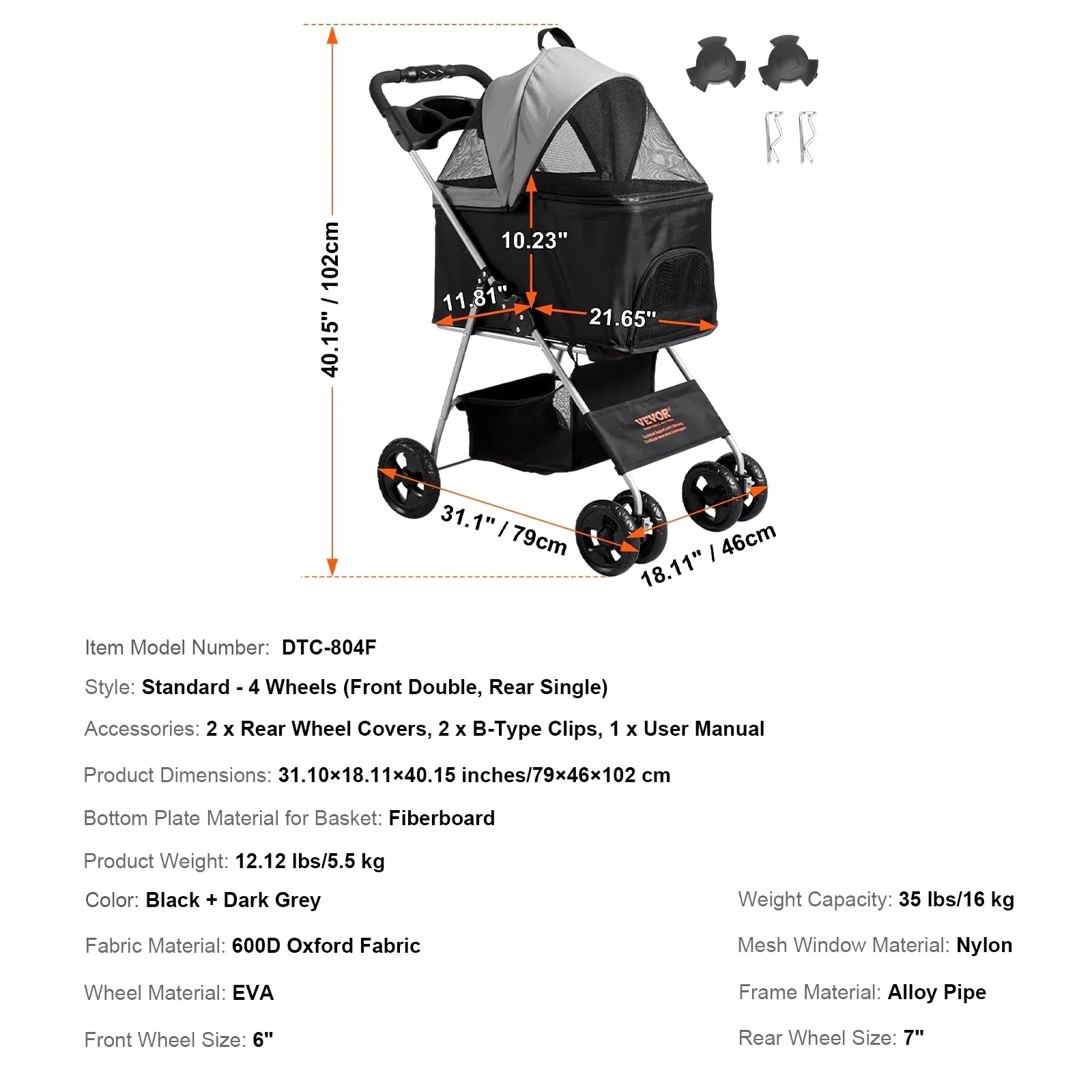 Pet Stroller Carrier Dog Cat Strollers Lightweight Travel Rotate with Brakes Pet Pad Cup Holder for Puppy Dog Accessories