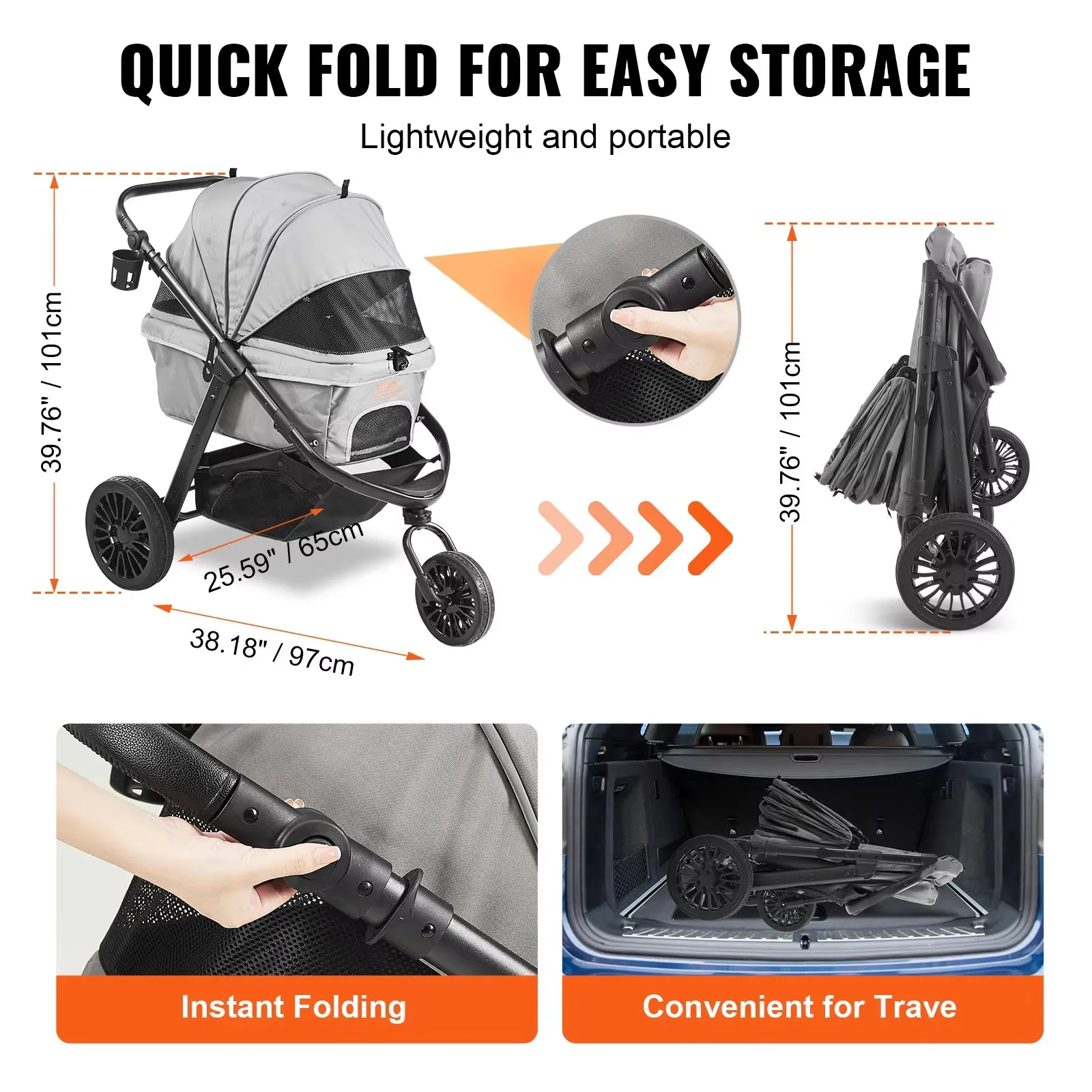 Pet Stroller Carrier Dog Cat Strollers Lightweight Travel Rotate with Brakes Pet Pad Cup Holder for Puppy Dog Accessories