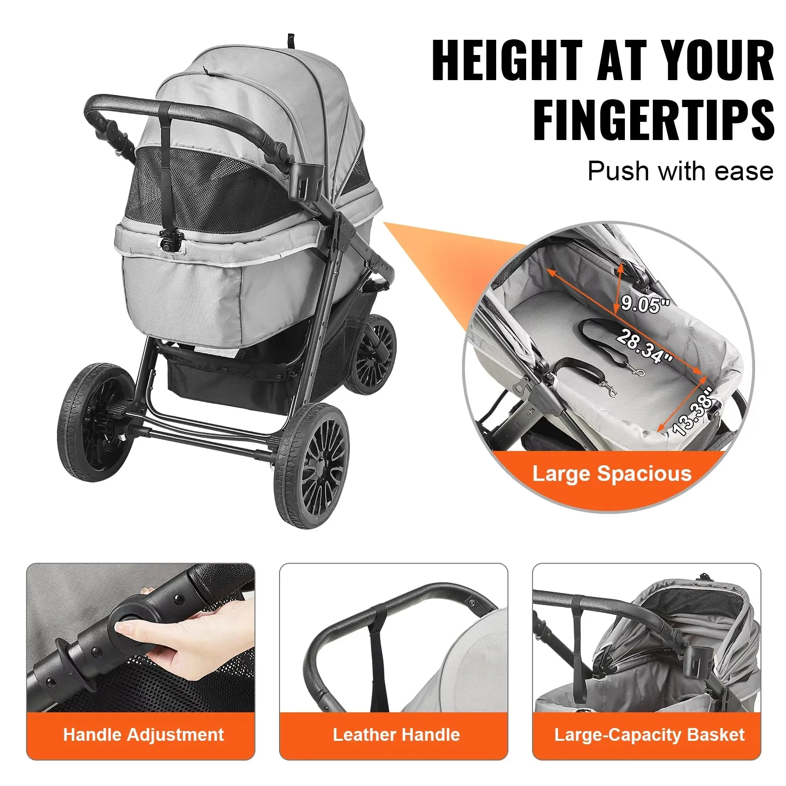 Pet Stroller Carrier Dog Cat Strollers Lightweight Travel Rotate with Brakes Pet Pad Cup Holder for Puppy Dog Accessories