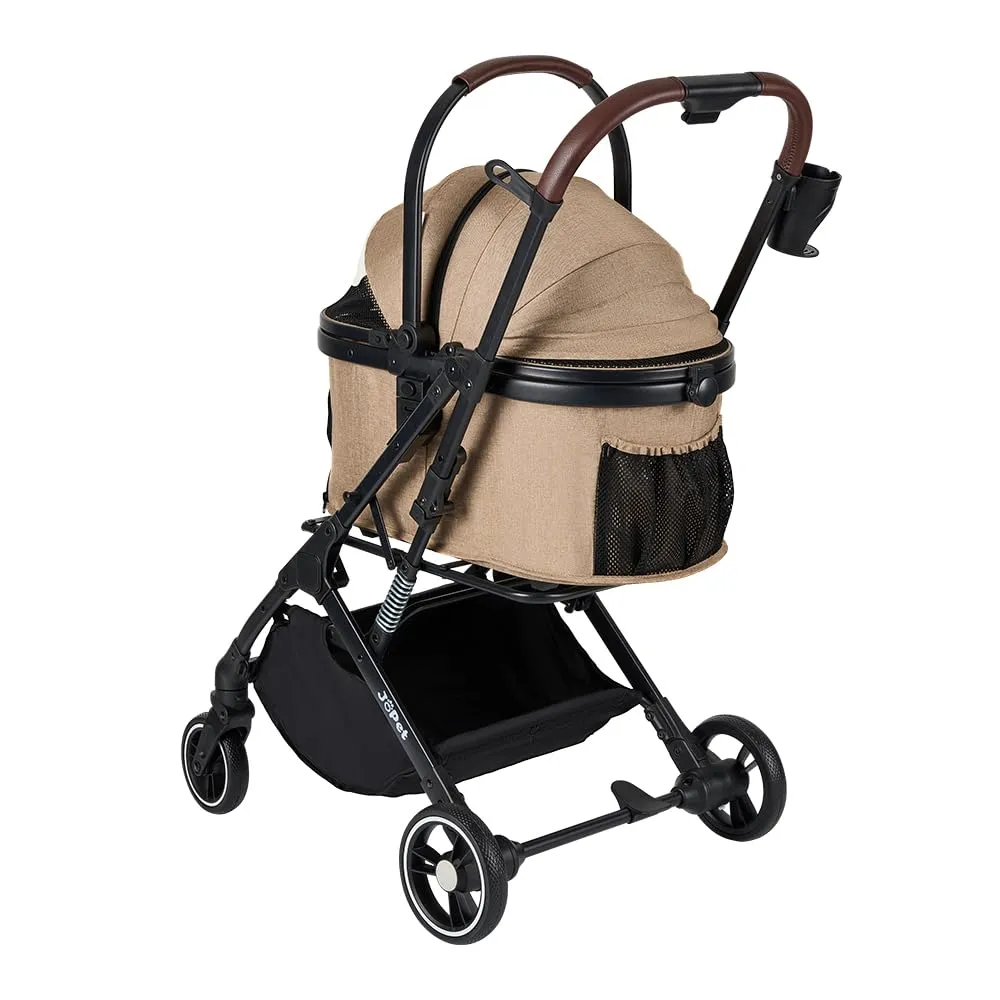 Pet Stroller for Small and medlium Dogs, Aluminum Alloy Frame, Dog, Cat, Foldable carts, Carrier, One-Hand Automatic Folding, Quick Release Wheel, PU Wheels (Burlywood)