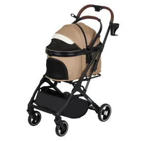 Pet Stroller for Small and medlium Dogs, Aluminum Alloy Frame, Dog, Cat, Foldable carts, Carrier, One-Hand Automatic Folding, Quick Release Wheel, PU Wheels (Burlywood)