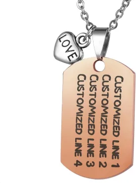 Pet Tag Personalized Free Engraving ID Tag Stainless Steel Rectangle Pendant Necklace with Angel Wing Charm - Rose Gold