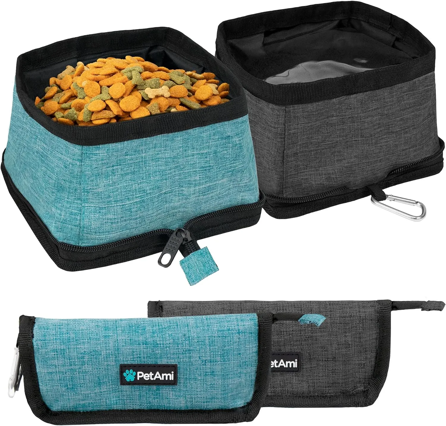 PetAmi Collapsible Dog Bowls 2 Pack, Food and Water Bowls Travel Set, Portable Pet Dish No Spill, Foldable Lightweight BPA Free Leakproof Bowls, Camping Hiking Walking Outdoor Gear Accessories, Blue