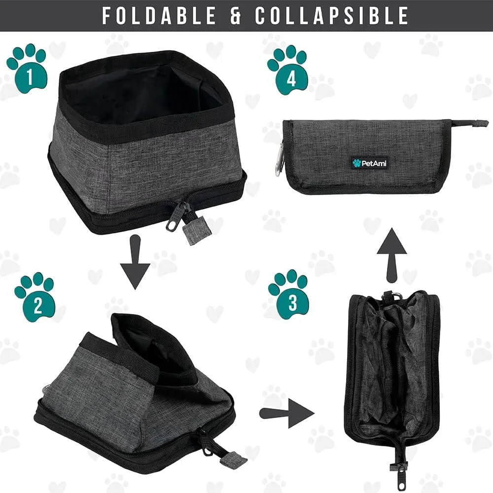 PetAmi Collapsible Dog Bowls 2 Pack, Food and Water Bowls Travel Set, Portable Pet Dish No Spill, Foldable Lightweight BPA Free Leakproof Bowls, Camping Hiking Walking Outdoor Gear Accessories, Blue