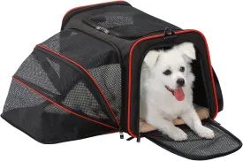 Petsfit Expandable Dog Carrier Large Cat Carrier, Soft-Sided Portable Collapsible Pet Travel Carrier for Kittens, Puppies or Small Animals, 19 x12x12 Inches, Black