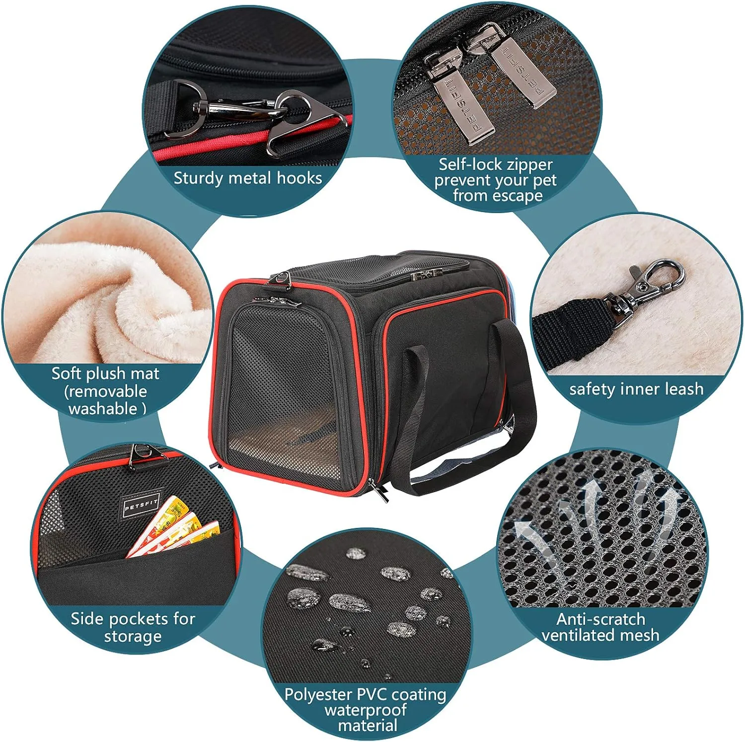 Petsfit Expandable Dog Carrier Large Cat Carrier, Soft-Sided Portable Collapsible Pet Travel Carrier for Kittens, Puppies or Small Animals, 19 x12x12 Inches, Black