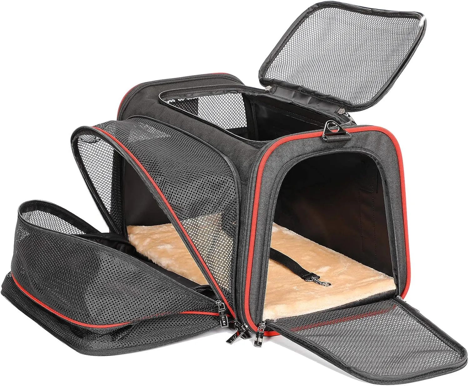 Petsfit Expandable Dog Carrier Large Cat Carrier, Soft-Sided Portable Collapsible Pet Travel Carrier for Kittens, Puppies or Small Animals, 19 x12x12 Inches, Black