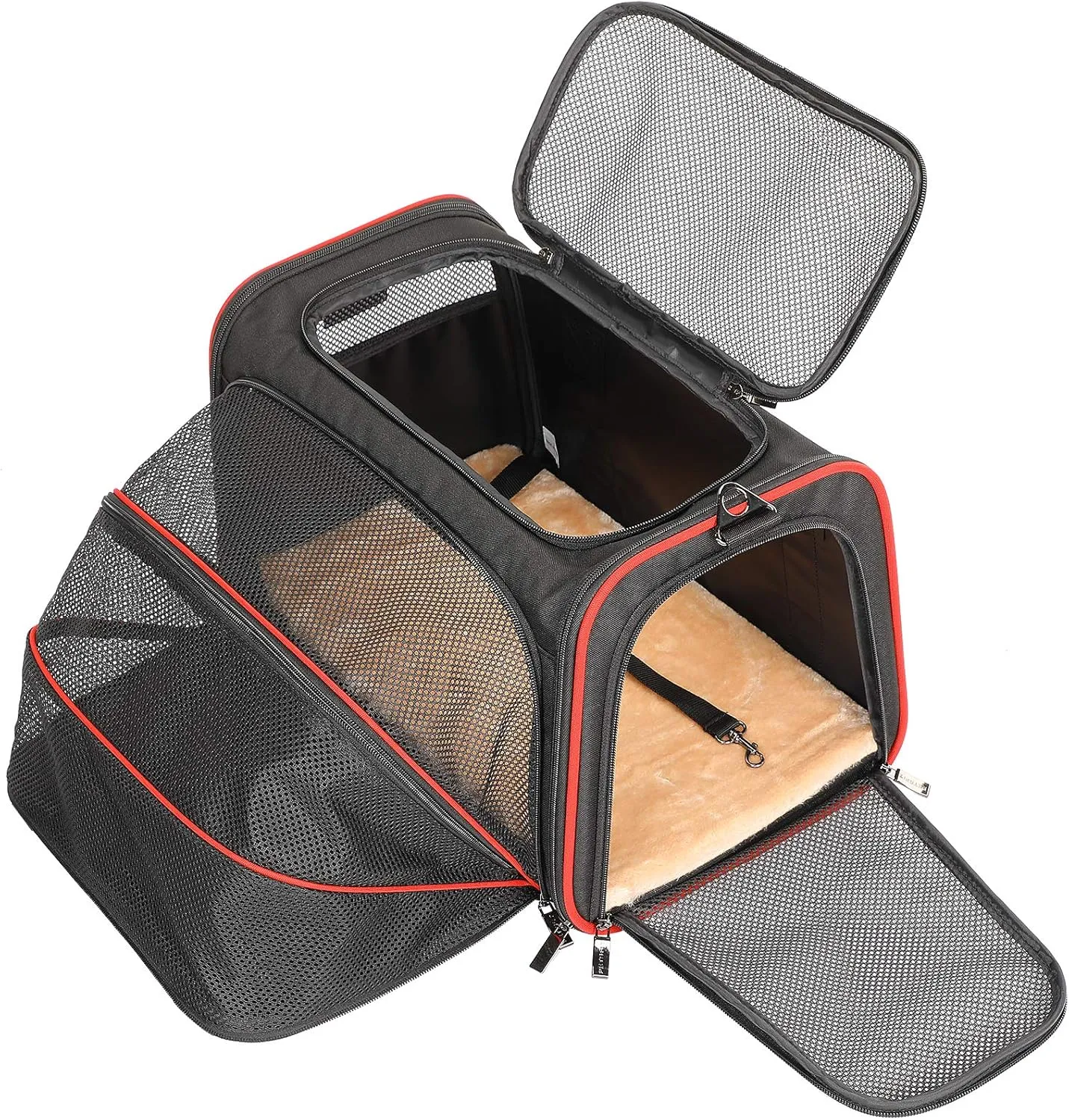 Petsfit Expandable Dog Carrier Large Cat Carrier, Soft-Sided Portable Collapsible Pet Travel Carrier for Kittens, Puppies or Small Animals, 19 x12x12 Inches, Black