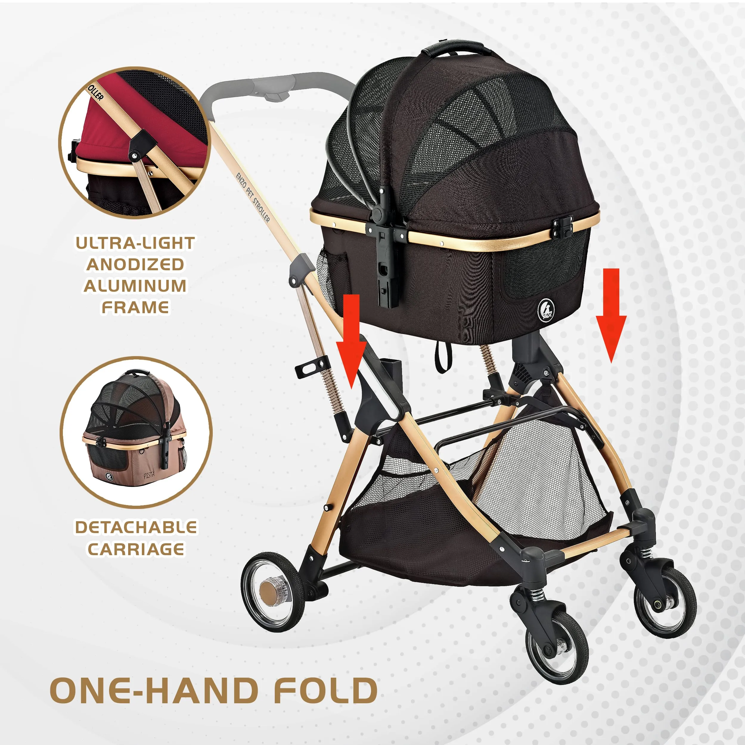 Pista Super-Lightweight Aluminum Frame 3-in-1 Stroller: The Ultimate Mobility Solution for Small/Medium Dogs, Cats, and Pets on the Go!