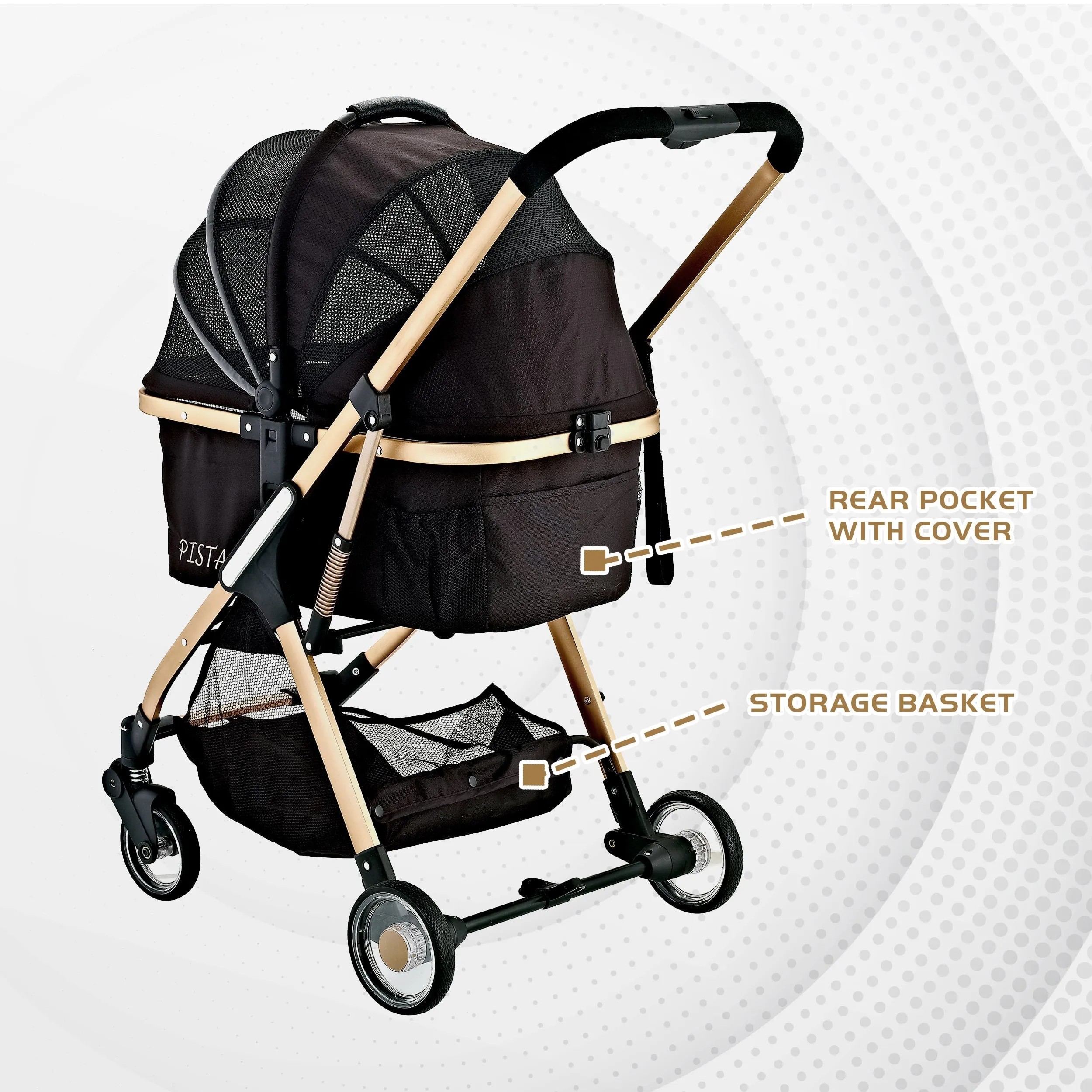 Pista Super-Lightweight Aluminum Frame 3-in-1 Stroller: The Ultimate Mobility Solution for Small/Medium Dogs, Cats, and Pets on the Go!