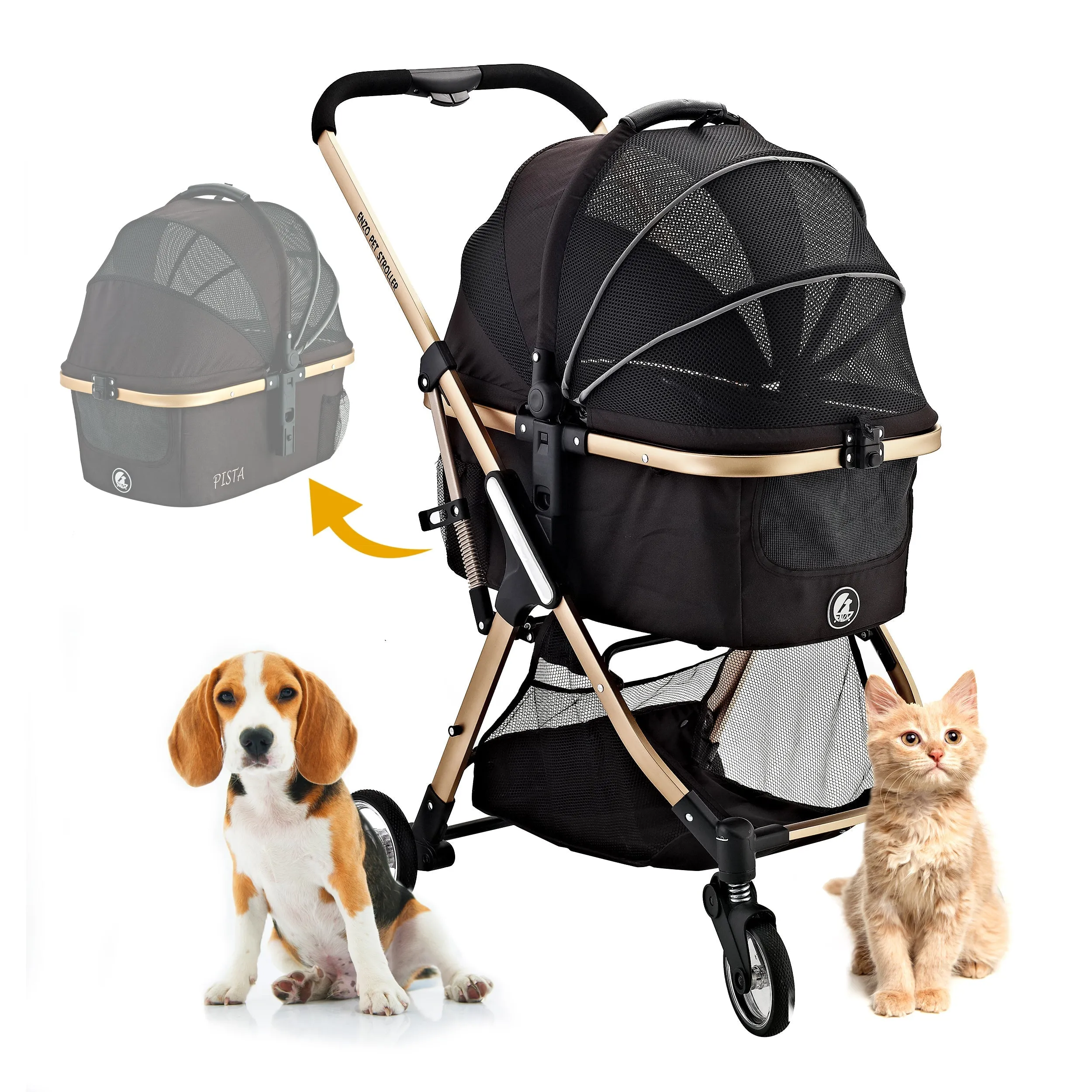 Pista Super-Lightweight Aluminum Frame 3-in-1 Stroller: The Ultimate Mobility Solution for Small/Medium Dogs, Cats, and Pets on the Go!