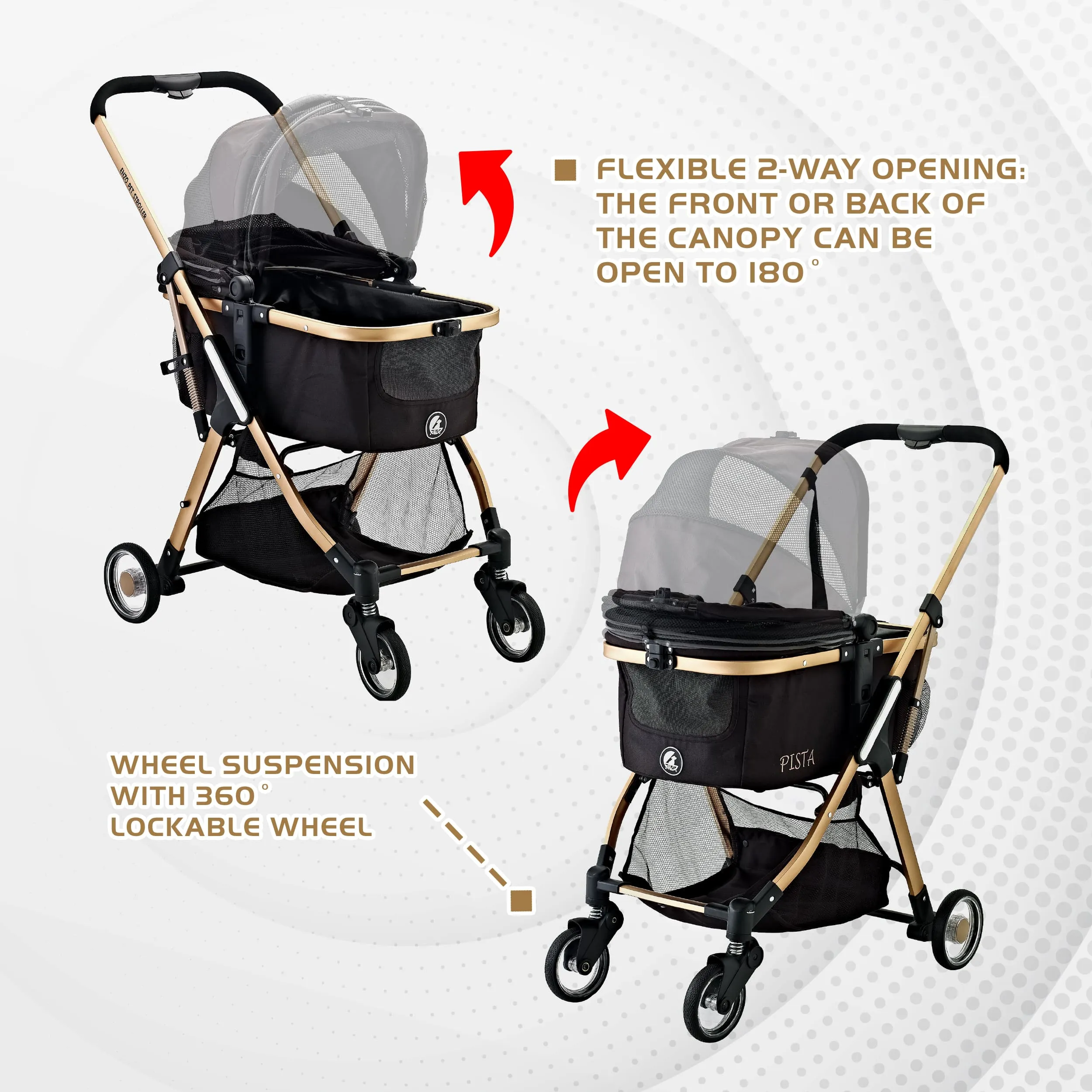 Pista Super-Lightweight Aluminum Frame 3-in-1 Stroller: The Ultimate Mobility Solution for Small/Medium Dogs, Cats, and Pets on the Go!