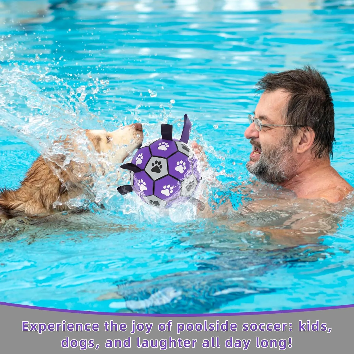 QDAN Dog Toys Soccer Ball with Straps - Dog Water Toy, Puppy Birthday Gifts, Durable Dog Balls for Small Medium Dogs 6 Inch