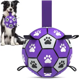 QDAN Dog Toys Soccer Ball with Straps - Dog Water Toy, Puppy Birthday Gifts, Durable Dog Balls for Small Medium Dogs 6 Inch