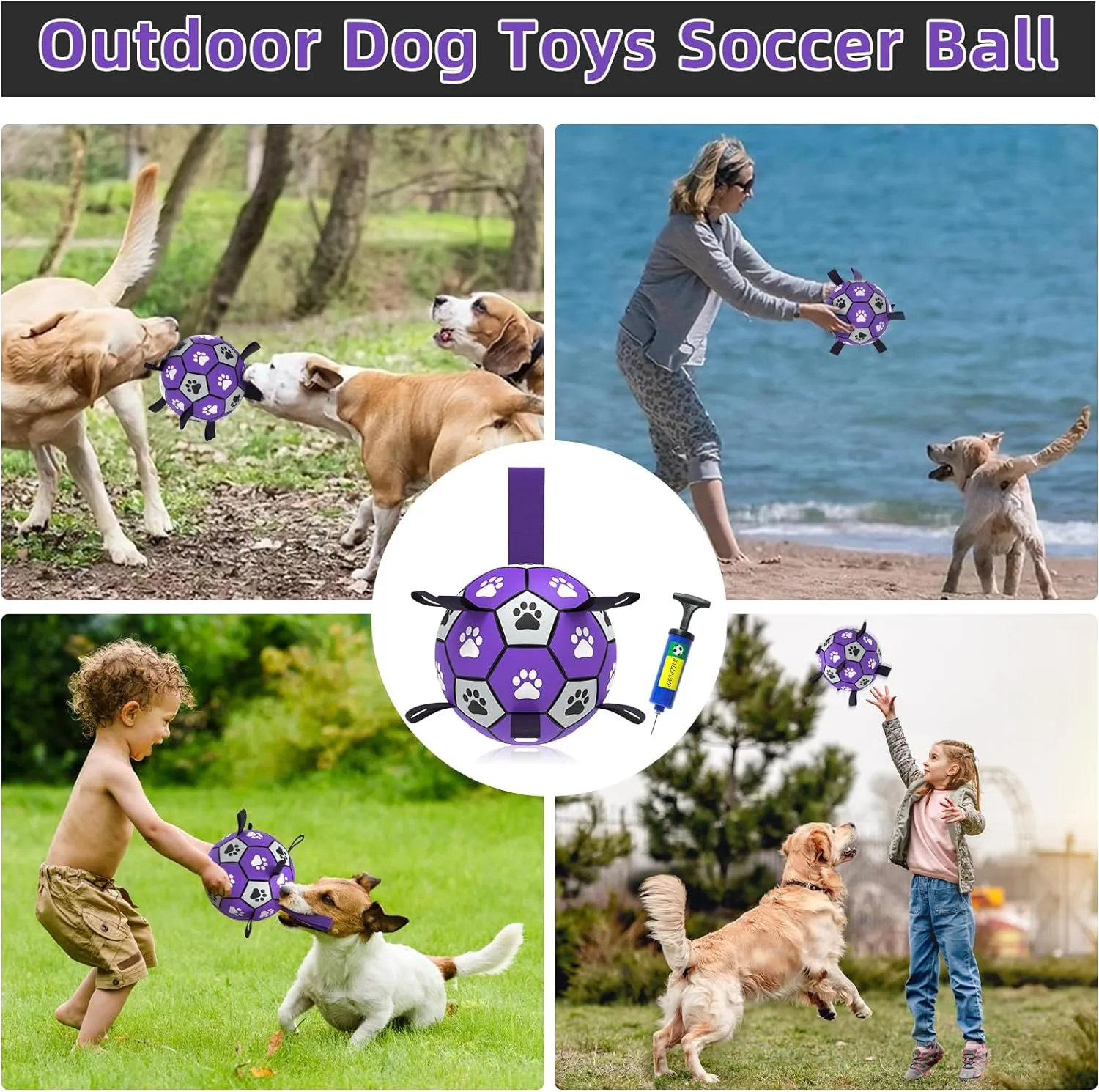 QDAN Dog Toys Soccer Ball with Straps - Dog Water Toy, Puppy Birthday Gifts, Durable Dog Balls for Small Medium Dogs 6 Inch