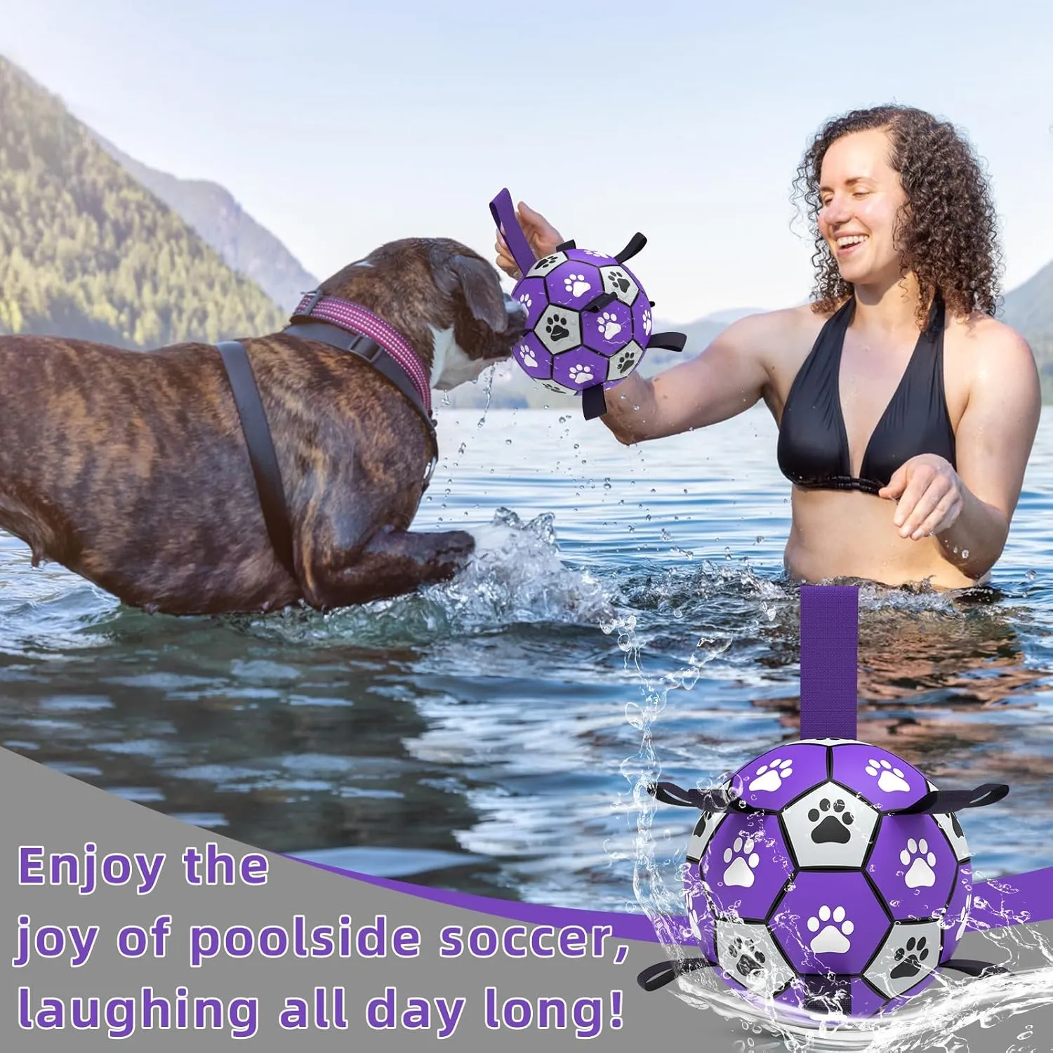QDAN Dog Toys Soccer Ball with Straps - Dog Water Toy, Puppy Birthday Gifts, Durable Dog Balls for Small Medium Dogs 6 Inch