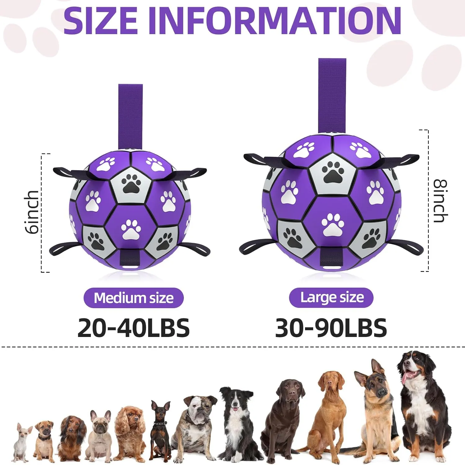 QDAN Dog Toys Soccer Ball with Straps - Dog Water Toy, Puppy Birthday Gifts, Durable Dog Balls for Small Medium Dogs 6 Inch