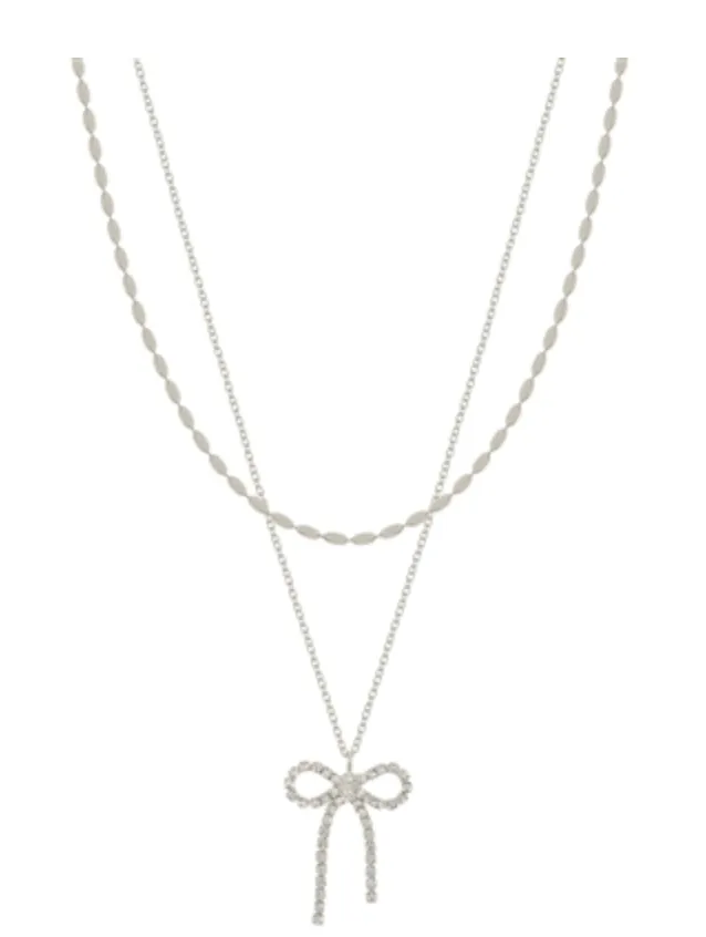 Rhinestone Bow Neclace and Earring Set