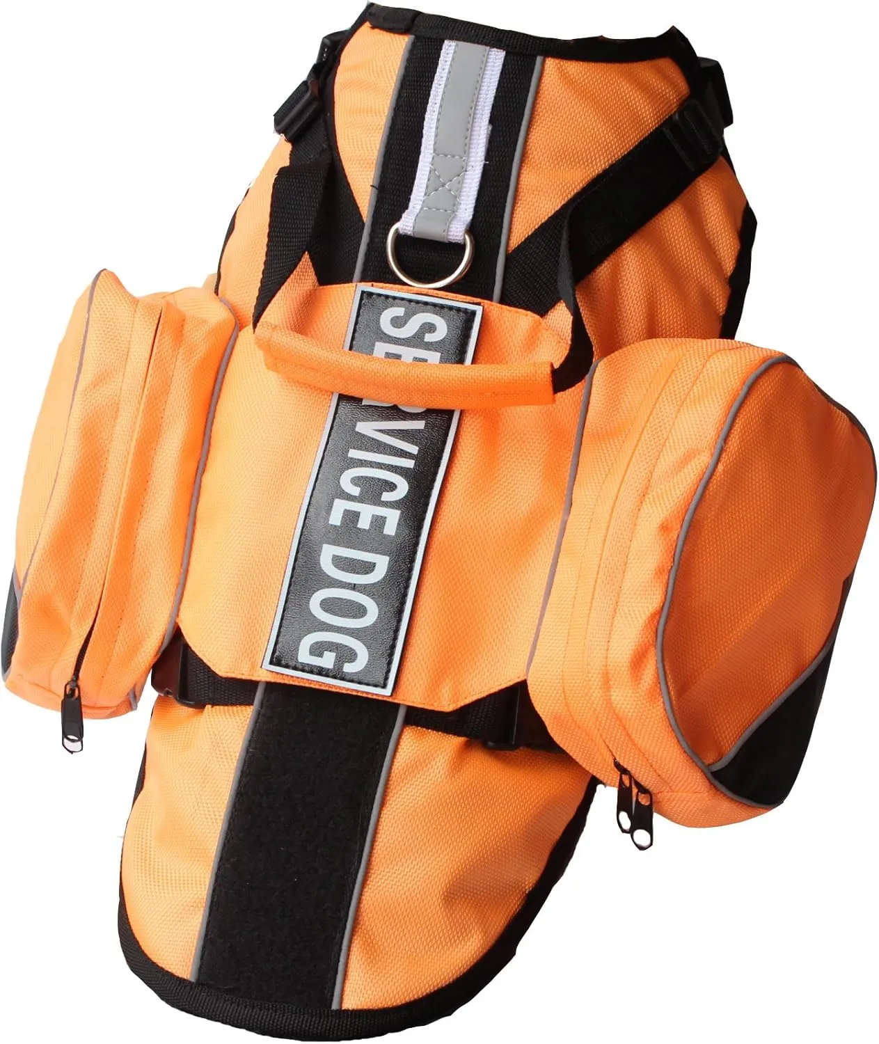 Service Dog Backpack Harness Vest Removable Saddle Bags with Label Patches(Orange,L)