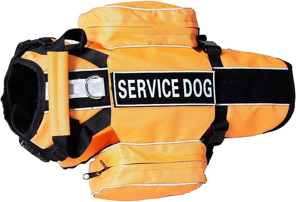 Service Dog Backpack Harness Vest Removable Saddle Bags with Label Patches(Orange,L)