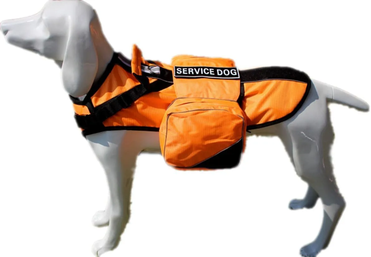 Service Dog Backpack Harness Vest Removable Saddle Bags with Label Patches(Orange,L)
