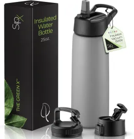 SipX Triple-Insulated Stainless Steel Water Bottle 25oz. With 3 Lids, BPA-Free Reusable Insulated Water Bottle Keeps Cold 24 Hours, Metal Water Bottle Made Of Sustainable Material For Hiking & Biking