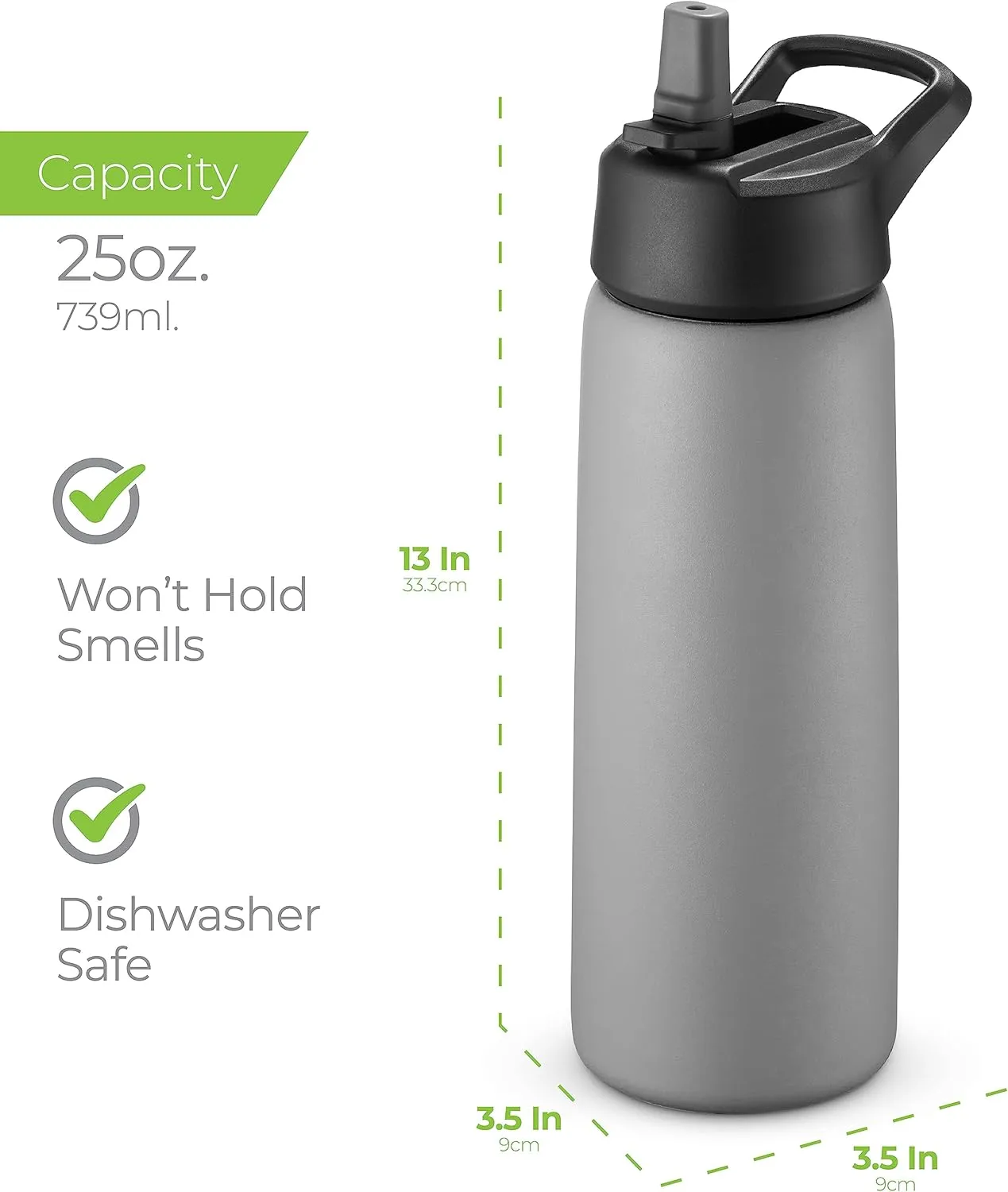 SipX Triple-Insulated Stainless Steel Water Bottle 25oz. With 3 Lids, BPA-Free Reusable Insulated Water Bottle Keeps Cold 24 Hours, Metal Water Bottle Made Of Sustainable Material For Hiking & Biking
