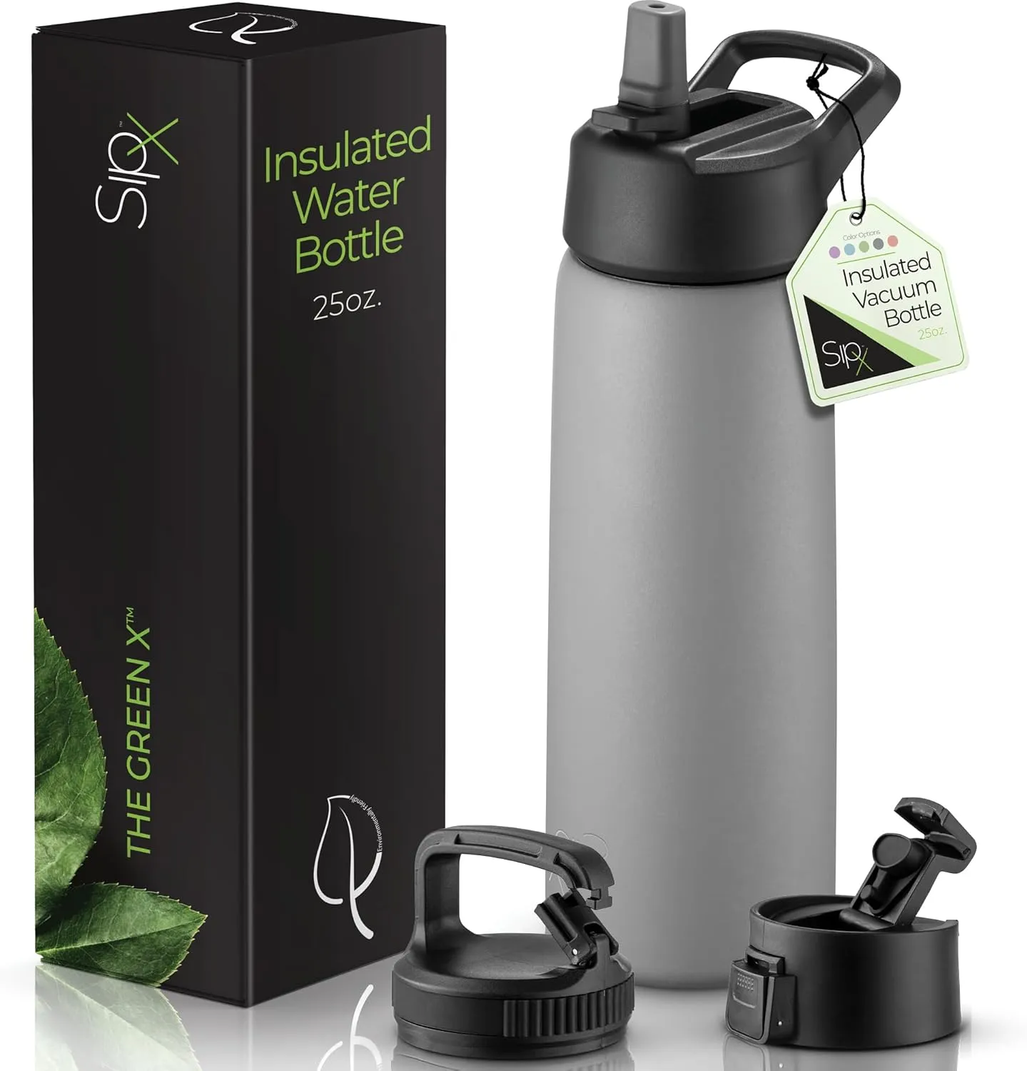 SipX Triple-Insulated Stainless Steel Water Bottle 25oz. With 3 Lids, BPA-Free Reusable Insulated Water Bottle Keeps Cold 24 Hours, Metal Water Bottle Made Of Sustainable Material For Hiking & Biking