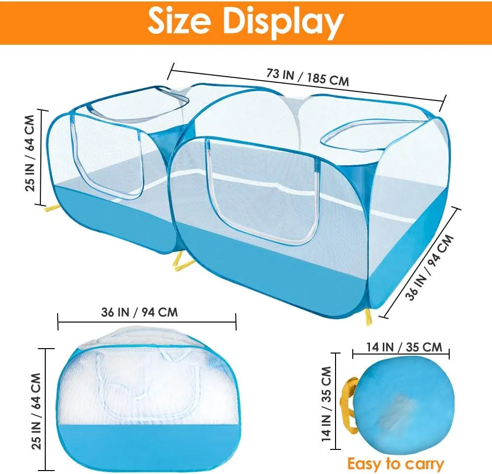 SlowTon Small Animals Playpen, Portable Large Chicken Run Coop with Detachable Bottom Breathable Transparent Mesh Walls, Foldable Pet Enclosure for Puppy Kitten Rabbits Indoor Outdoor(BL,Flat Top)