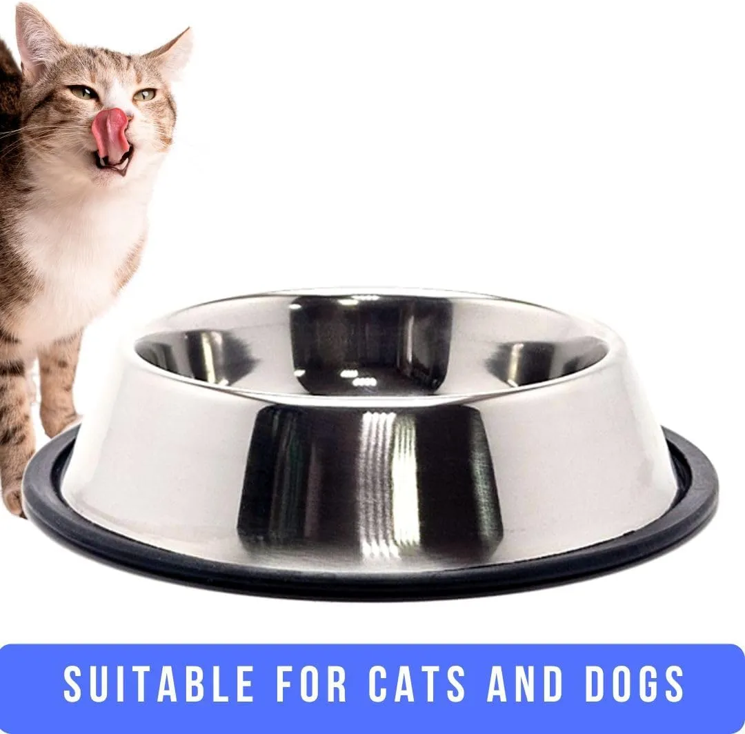 Stainless Steel Dog Bowl with Anti-Skid Rubber Base for Small/Medium/Large Pet (16oz)
