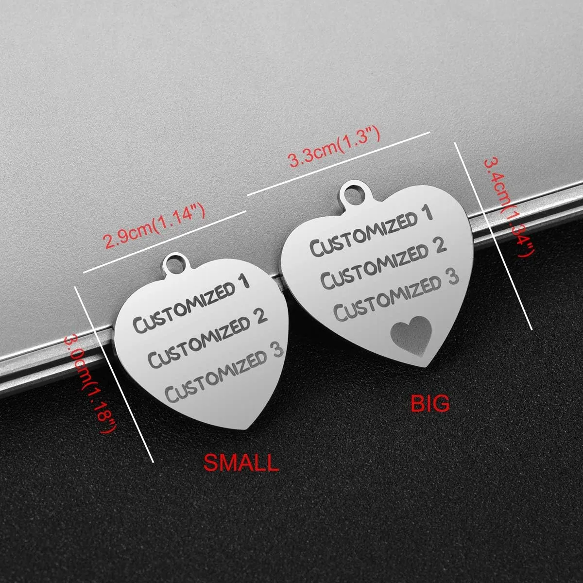 Stainless Steel Dog Cat ID Tag Customized Engraving Text Heart Sharp Pendant Necklace Grandma Charm Rose Gold