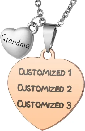 Stainless Steel Dog Cat ID Tag Customized Engraving Text Heart Sharp Pendant Necklace Grandma Charm Rose Gold