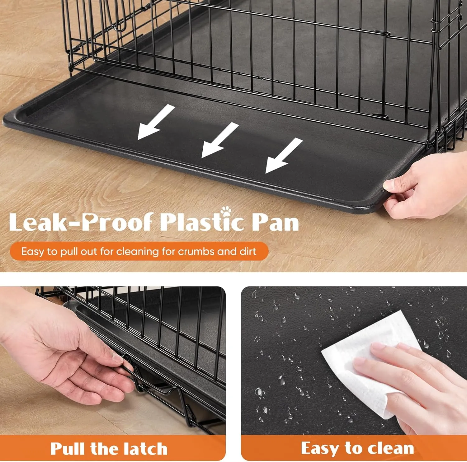Sweetcrispy Large Dog Crate with Divider Panel, 36 Inch Double Door Folding Metal Wire Dog Cage with Plastic Leak-Proof Pan Tray, Pet Kennel for Indoor, Outdoor, Travel, 36S