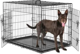 Sweetcrispy Large Dog Crate with Divider Panel, 36 Inch Double Door Folding Metal Wire Dog Cage with Plastic Leak-Proof Pan Tray, Pet Kennel for Indoor, Outdoor, Travel, 36S