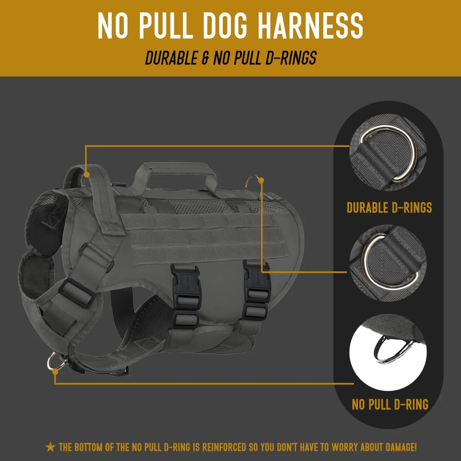 Tactical Dog Harness for Large Dogs, Breathable Air Mesh Dog Vest Harness, Service Dog Vest with Double Handles, No Pull Military Molle Vests for Walking Hiking Training