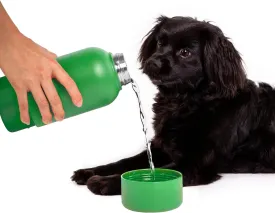 Ubbi Pup & Me Stainless Steel Insulated Portable 32 oz. Water Bottle for Dogs and Owners with Attached Dog Bowl, Green