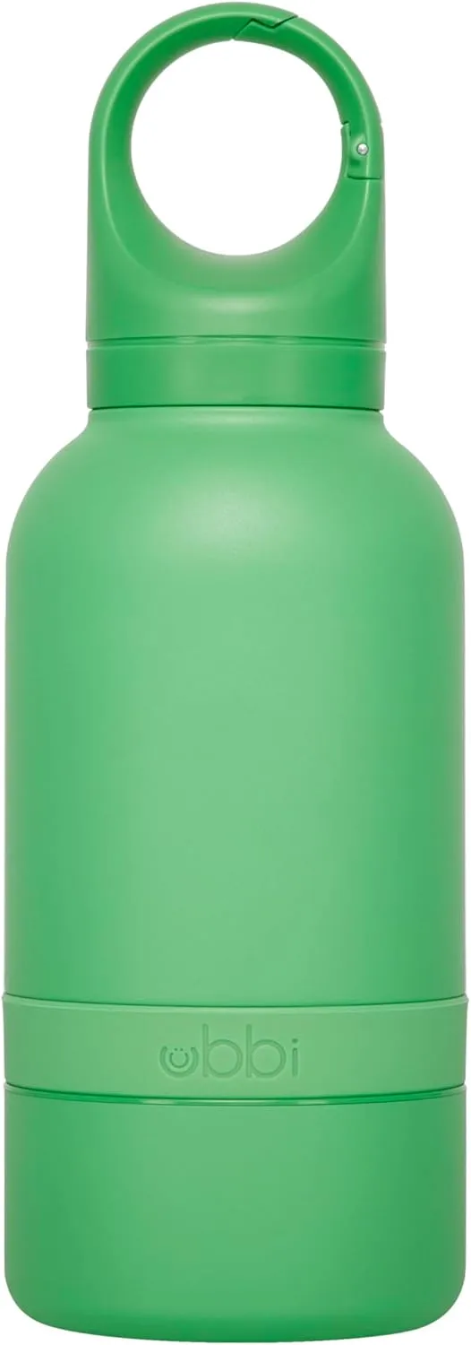 Ubbi Pup & Me Stainless Steel Insulated Portable 32 oz. Water Bottle for Dogs and Owners with Attached Dog Bowl, Green