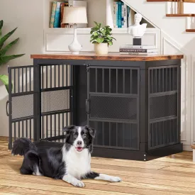VOPEAK Dog Crate Furniture, Chew Resistant Large Dog Crate for Medium Large Dogs, Heavy Duty XL Dog Crates Dog Kennel Cage Indoor with Double Doors, Wooden End Table for Bedroom Living Room, Black