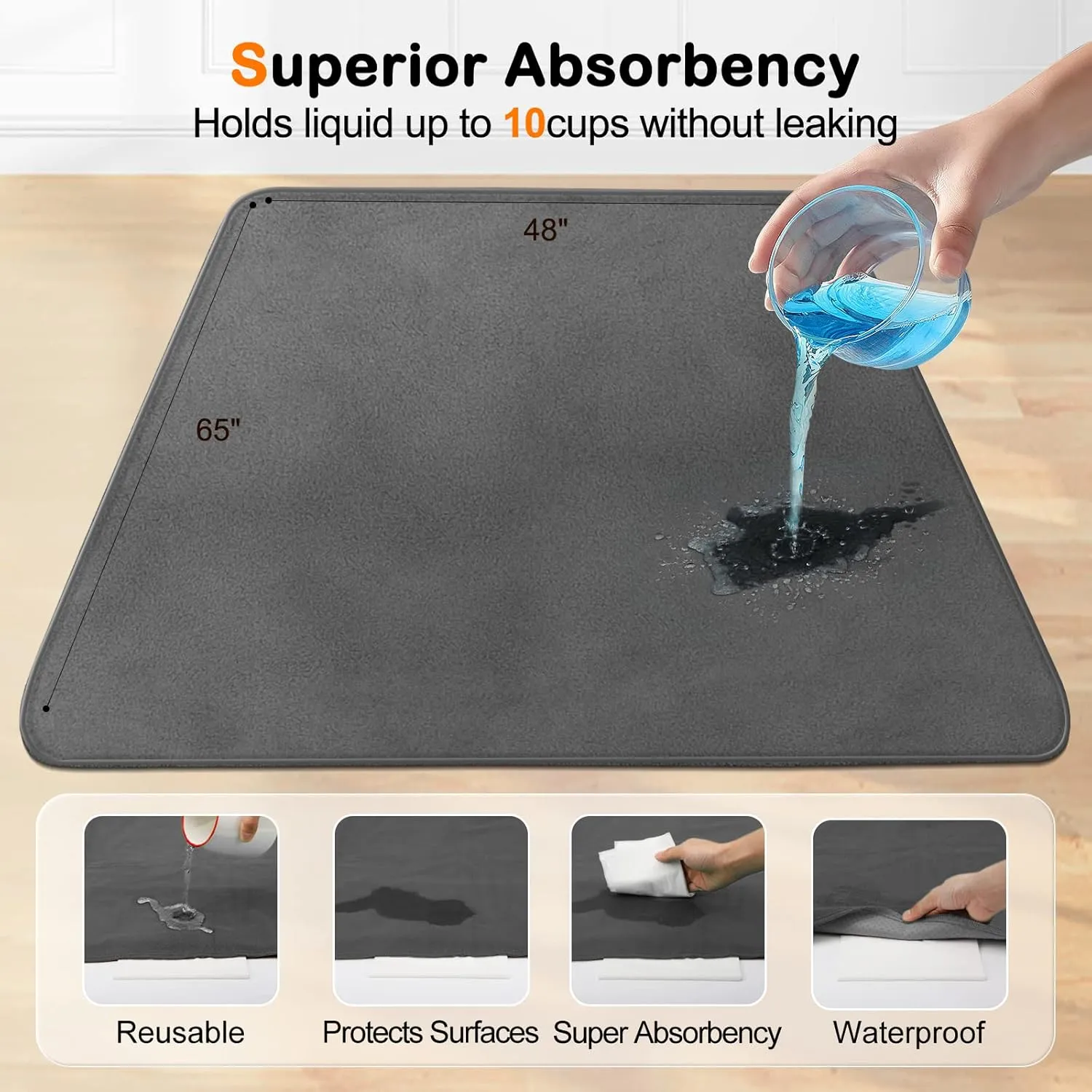 Washable Pee Pads for Dogs 65"x48"/72"x72" Reusable Dog Pads Extra Large Upgrade Non-Slip Puppy Pad Heavy Absorbency Puppy Pee Pads Quick Dry Whelping Waterproof Pads for Dog Playpen/Crate