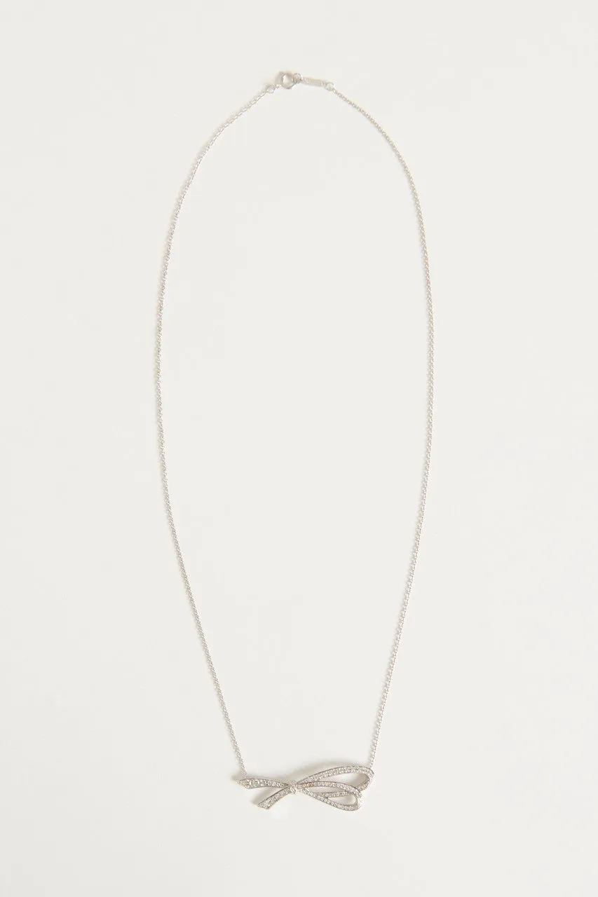 White 18k Gold Large Diamond Bow Necklace