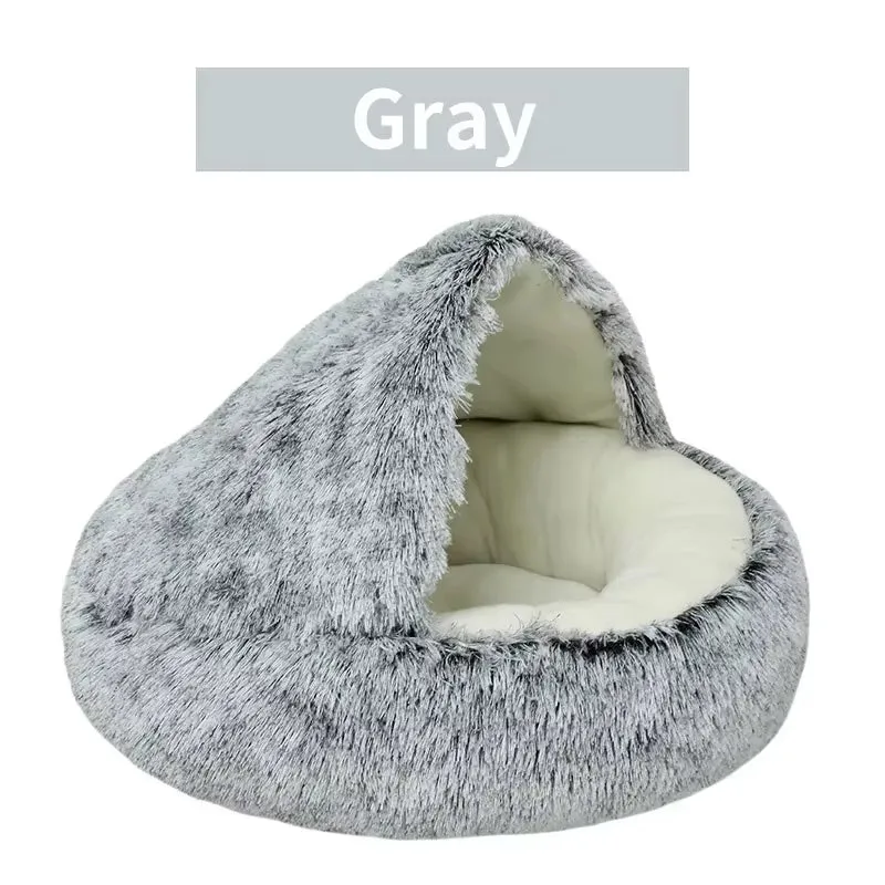 Winter Plush Round Cat Bed & Sleep Bag