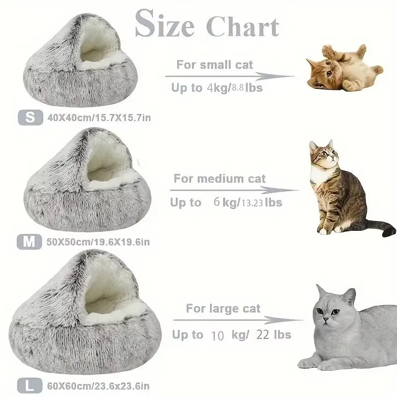 Winter Plush Round Cat Bed & Sleep Bag