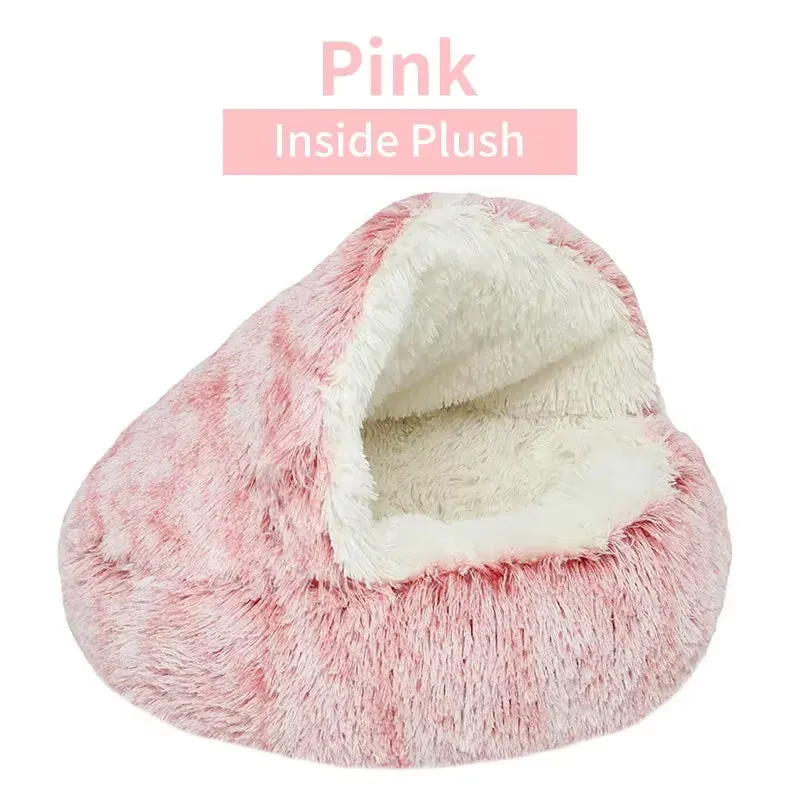 Winter Plush Round Cat Bed & Sleep Bag