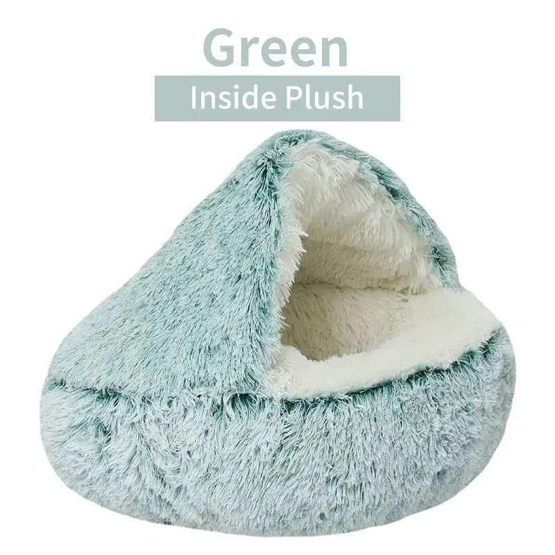 Winter Plush Round Cat Bed & Sleep Bag