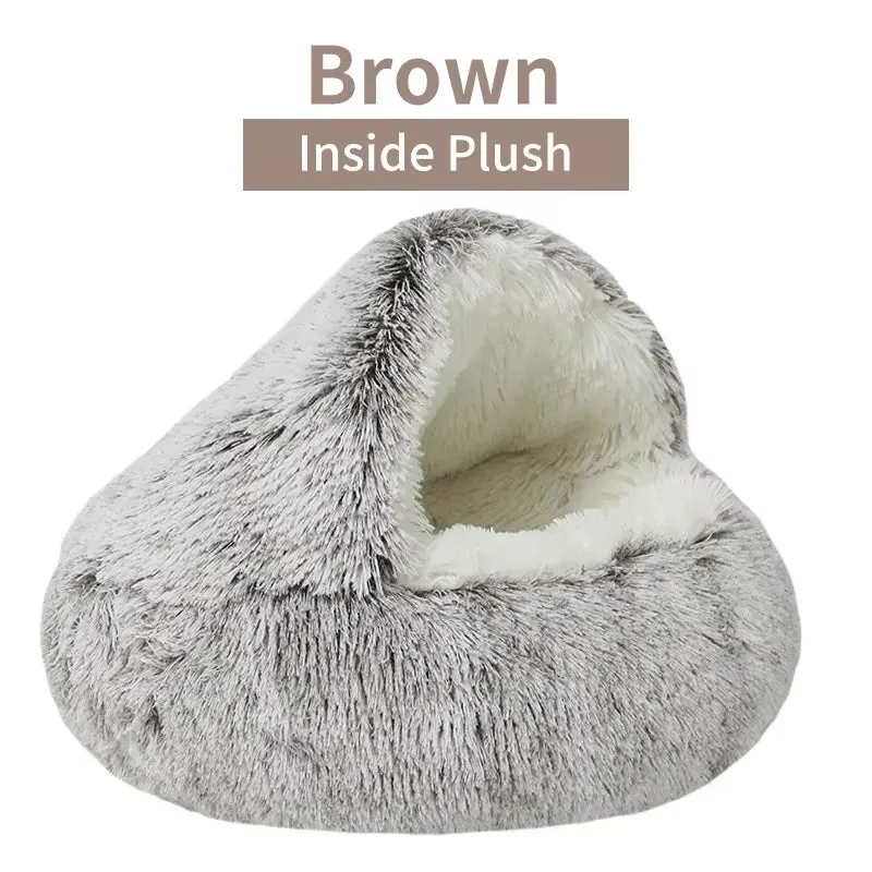 Winter Plush Round Cat Bed & Sleep Bag