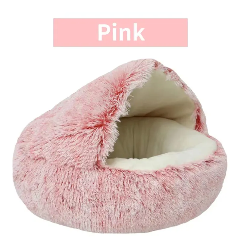 Winter Plush Round Cat Bed & Sleep Bag