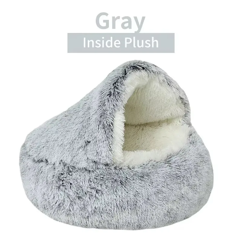 Winter Plush Round Cat Bed & Sleep Bag