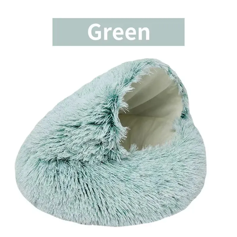 Winter Plush Round Cat Bed & Sleep Bag