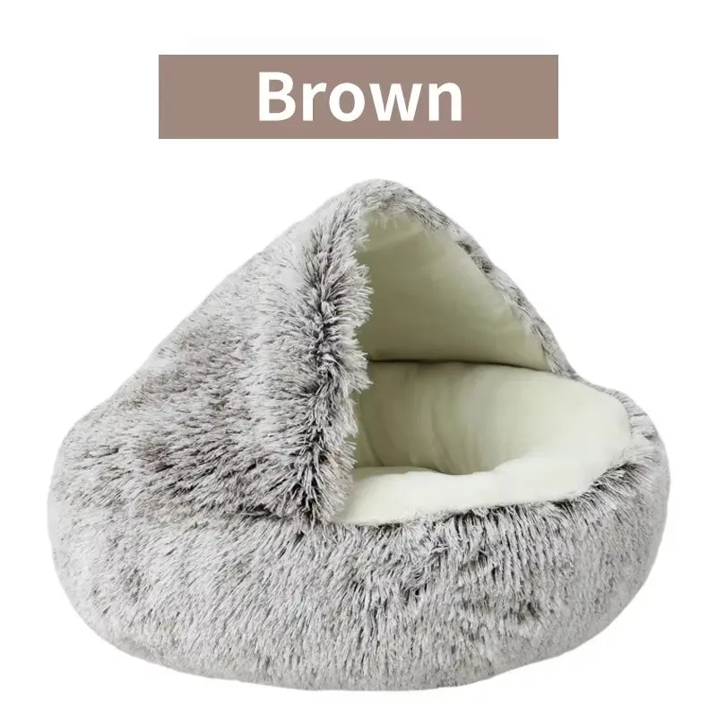 Winter Plush Round Cat Bed & Sleep Bag